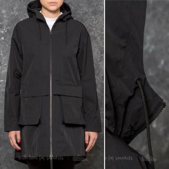 Nike Cargo Parka Small Black Waterproof Long Hooded Rain Jacket Cinch Waist - Picture 12 of 15